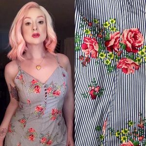 Cute Navy & White Striped Floral Print Romper